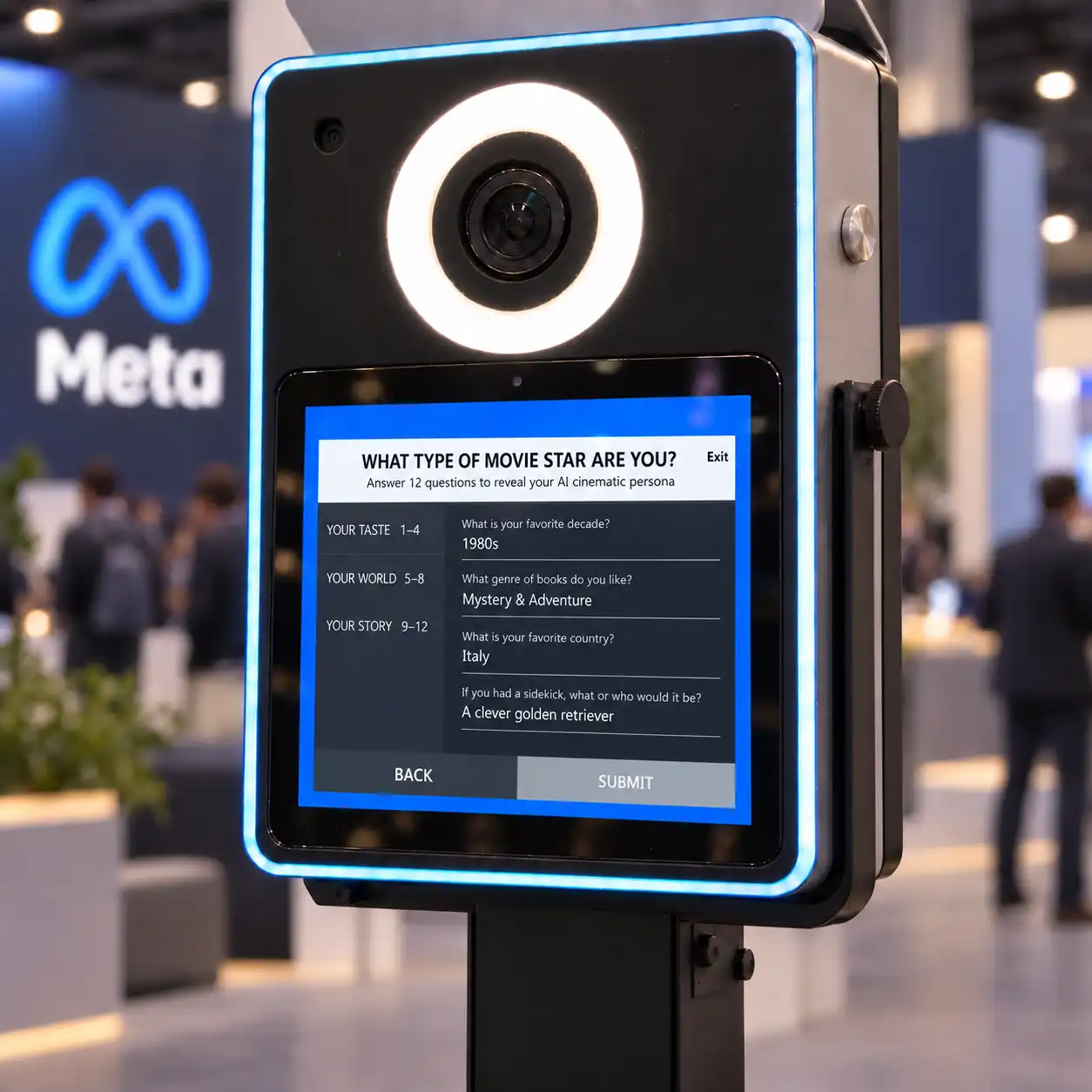 AI quiz photo booth activation set up for a conference and trade show audience