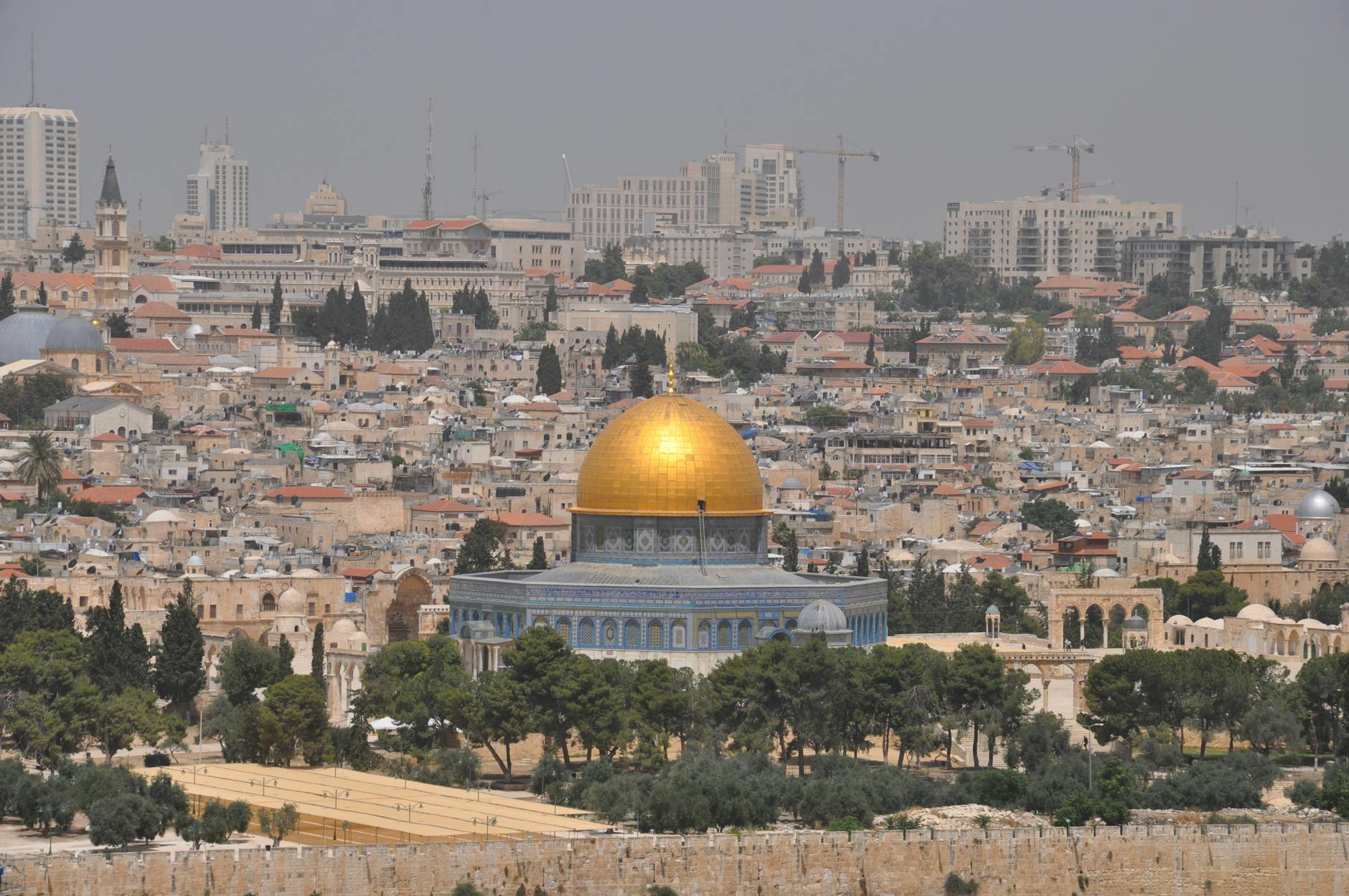 Stunning view of the Dome of the Rock amidst Jerusalem's skyline, highlighting its architectural bea