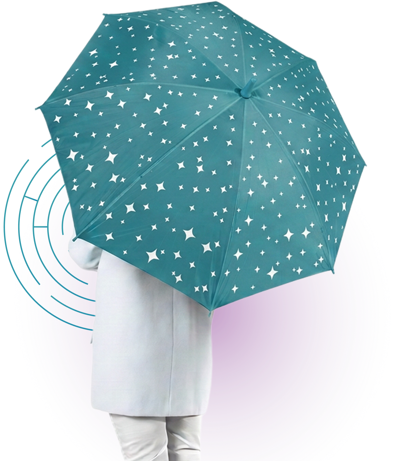 Person holding a teal umbrella