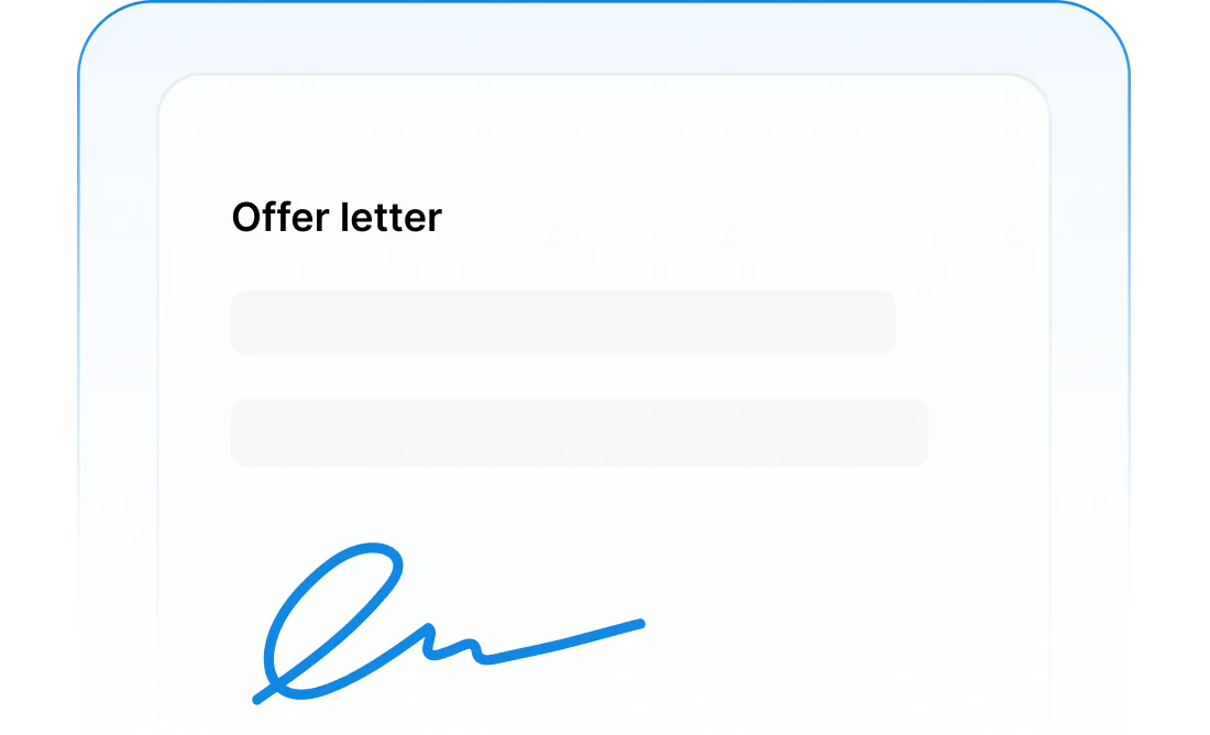 Digital offer letter with text lines and a blue signature at the bottom.