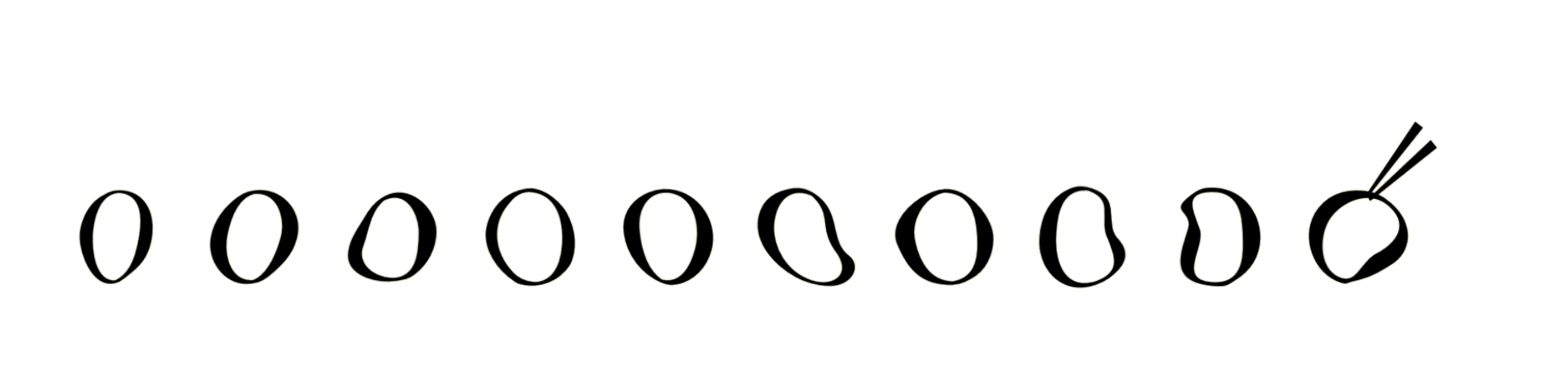 Sequence of noodle shapes gradually curling and ending with chopsticks picking up noodles.