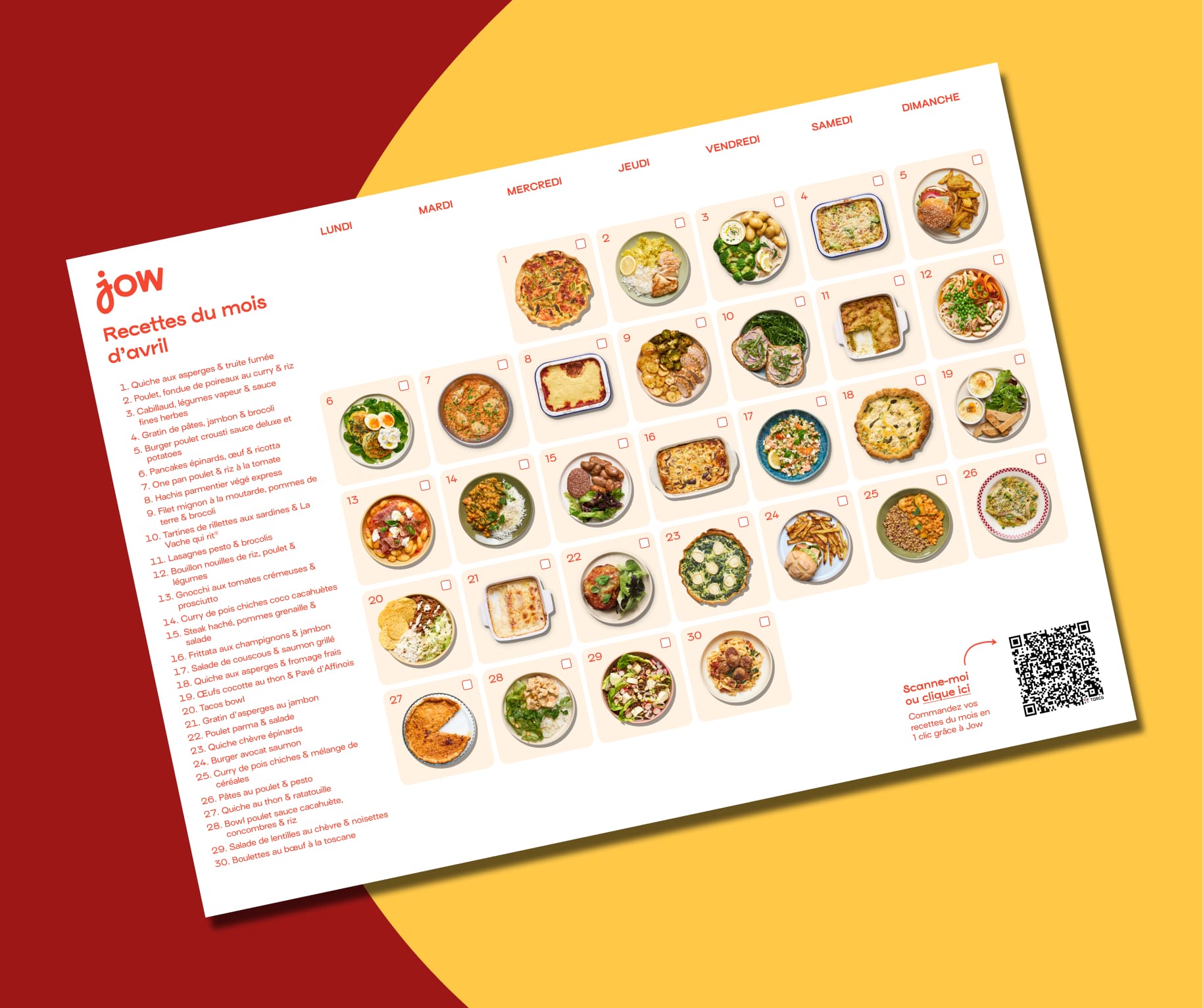 Votre planification recettes du mois d'avril 2026