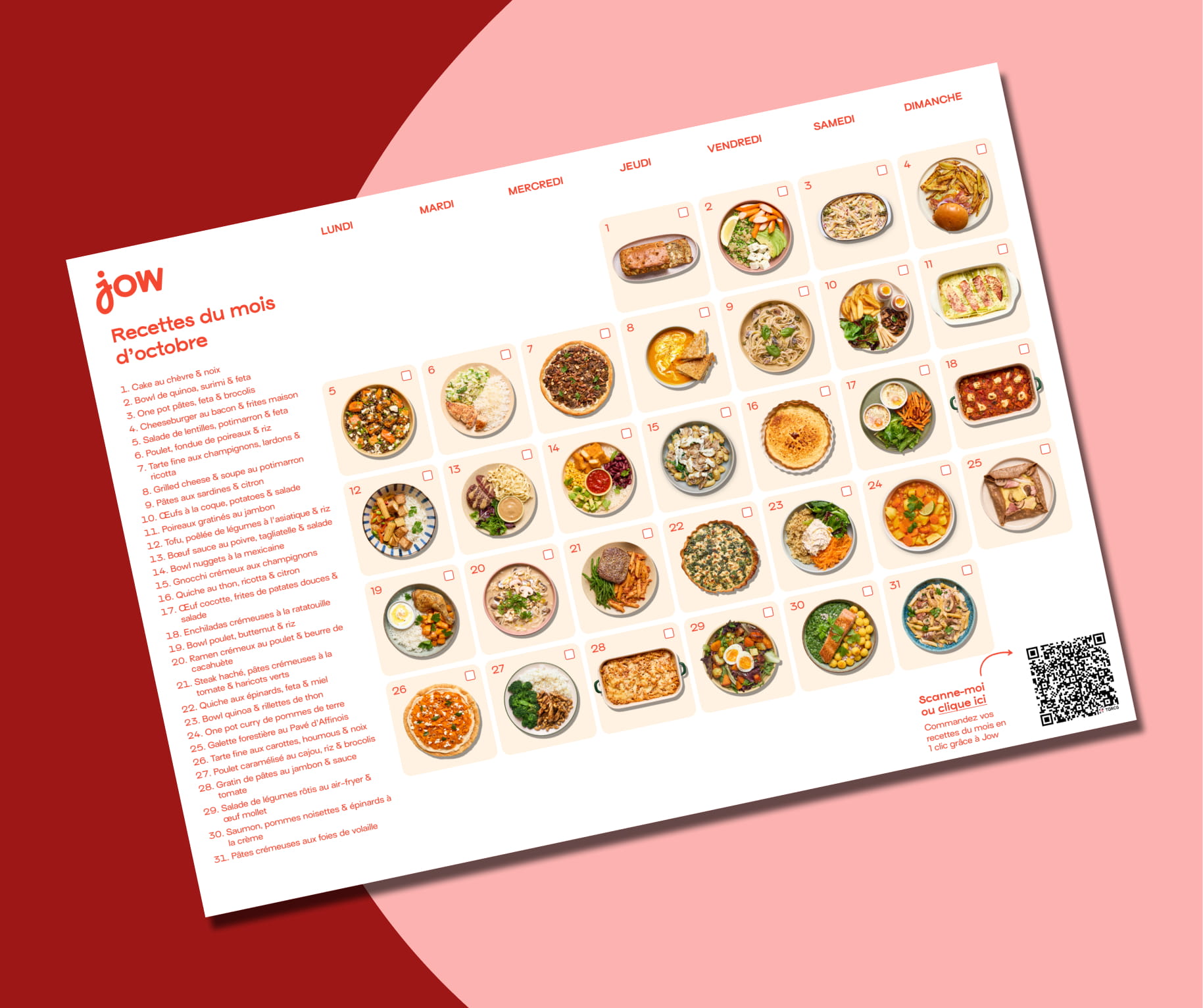 Votre planification recettes du mois de octobre 2026