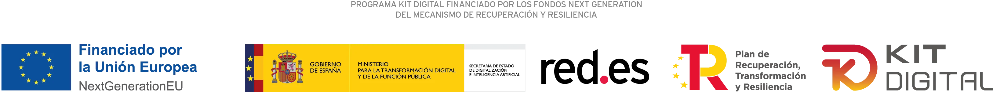 Logos and text indicating funding and support from the European Union, Government of Spain, Ministry for Digital Transformation, and the KIT DIGITAL Recovery, Transformation, and Resilience Plan.