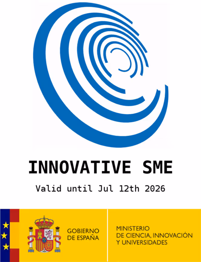 Innovative SME certification badge from the Spanish Ministry of Science, Innovation and Universities, valid until July 12, 2026