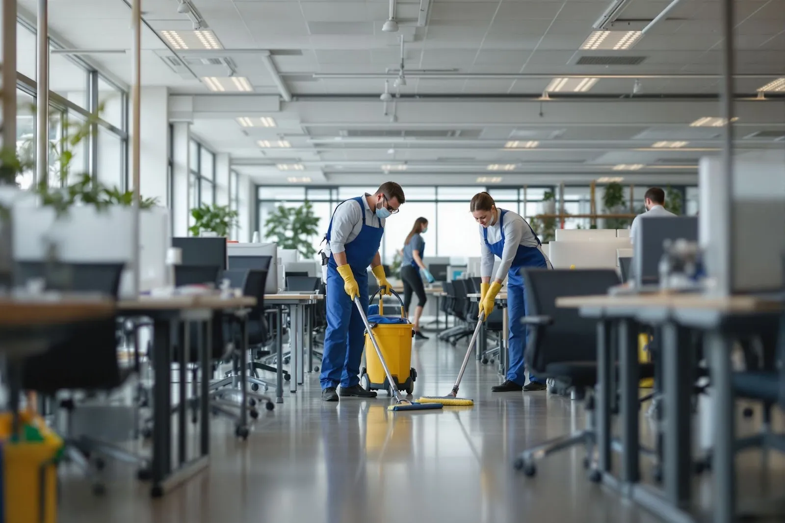 a cleaning crew working at a client's office.