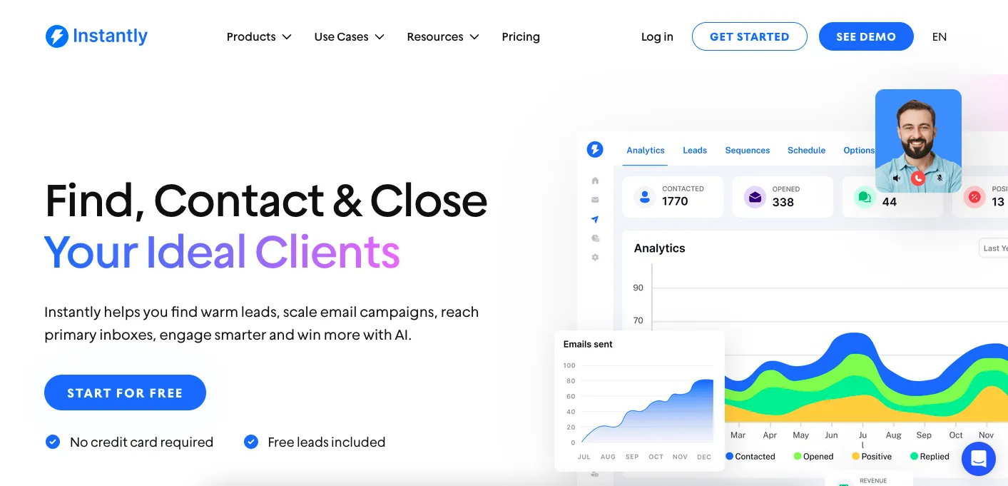 Instantly cold email tool home page