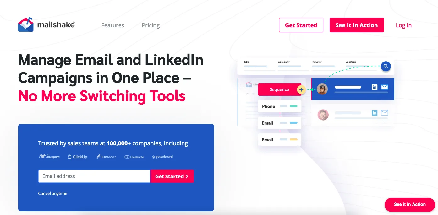 Mailshake cold email tool home page