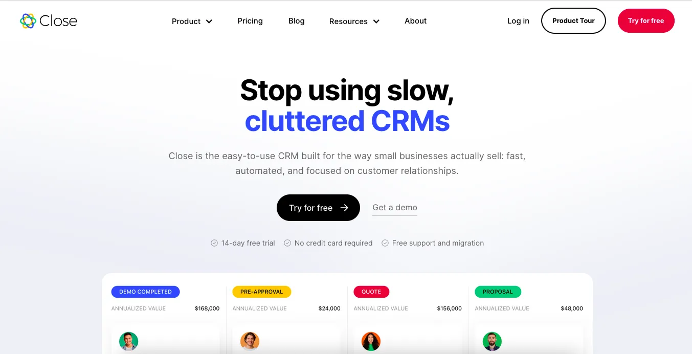 close cold email tool home page