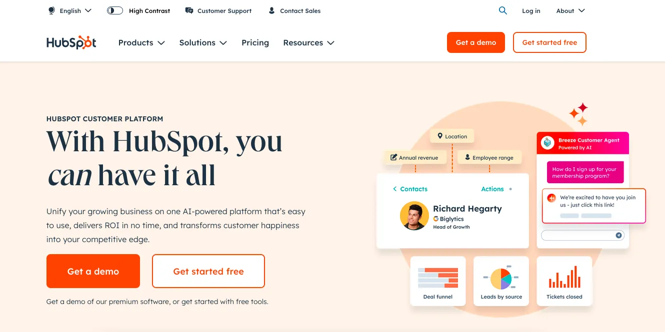 hubspot cold email tool home page