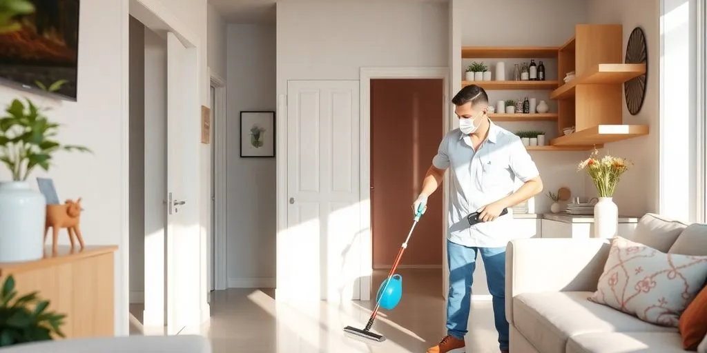 Professional cleaner working in a pristine home environment.