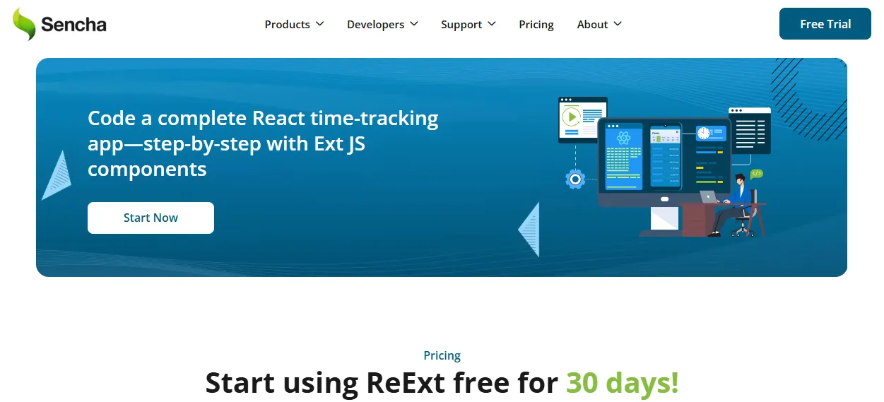 ReExt integrates Ext JS components into React.