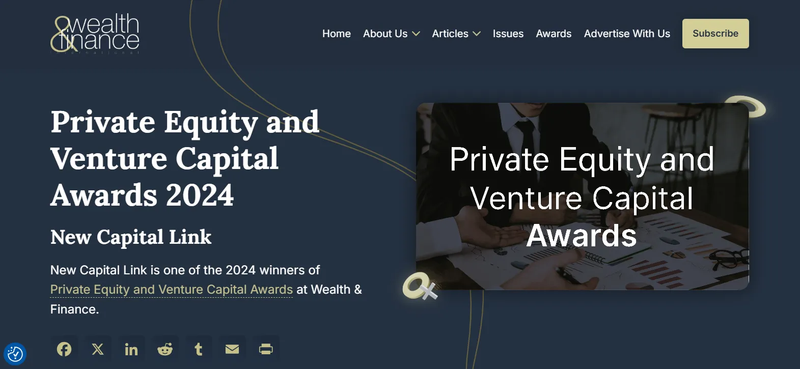 image of wealth and finance awards showing new capital link as winner
