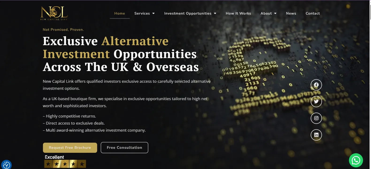 image of new capital links website homepage gold and blog with menu