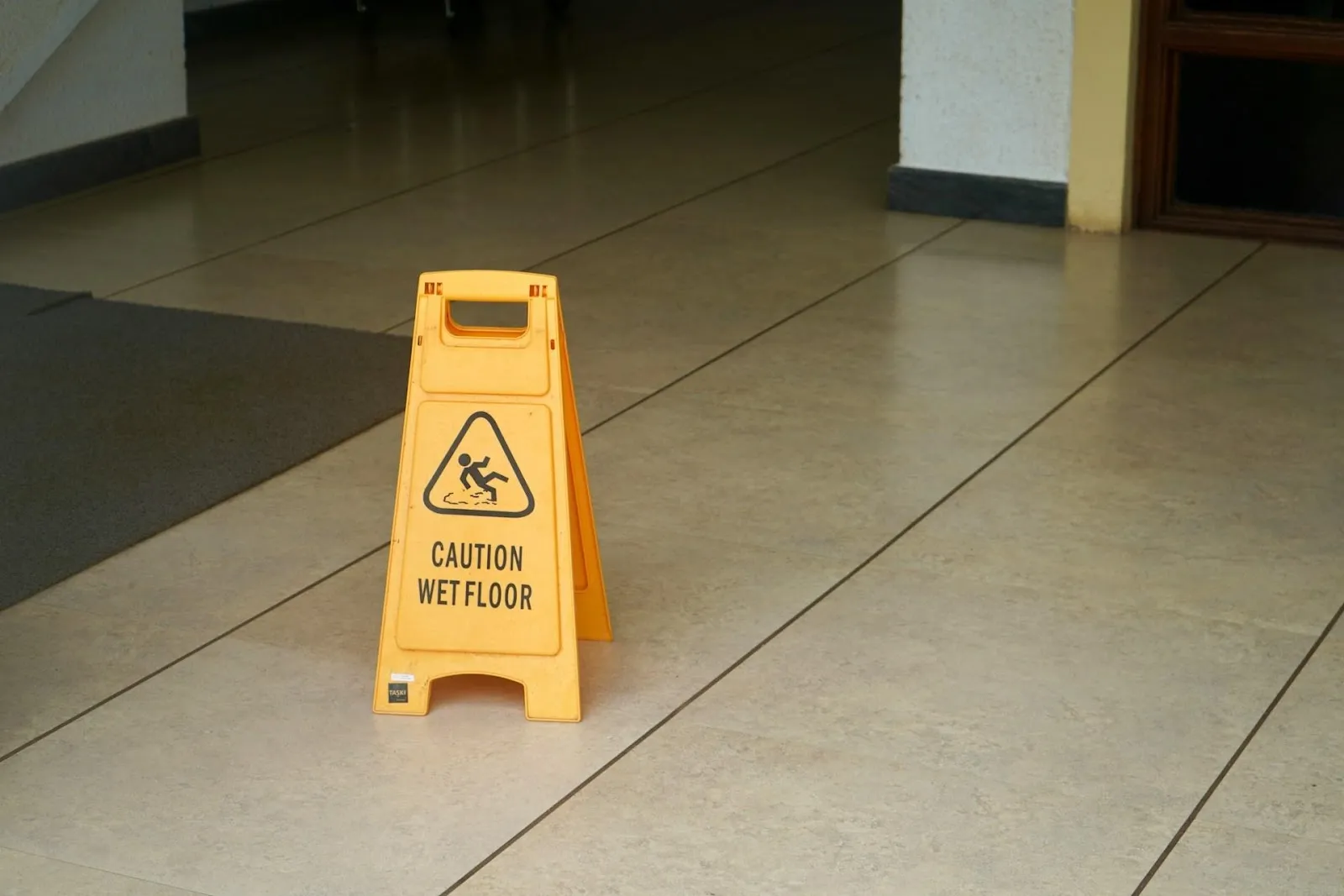 Yellow caution wet floor sign