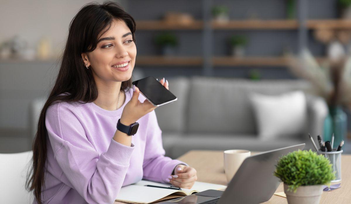 a woman using voice command