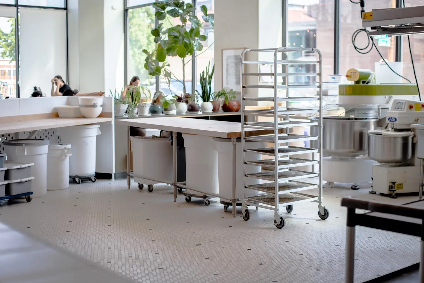 Grey metal rolling rack