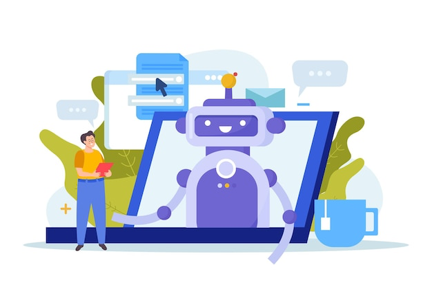 A person, a robot, and a laptop 
