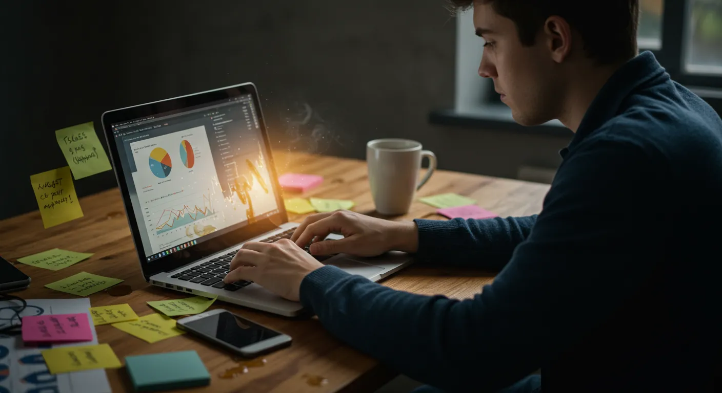 A man using a MacBook Pro sat at a wooden table