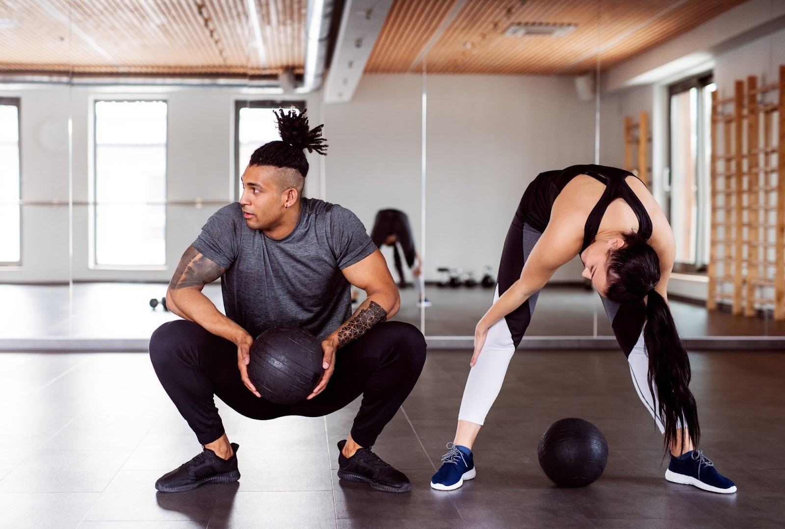 Two people working out