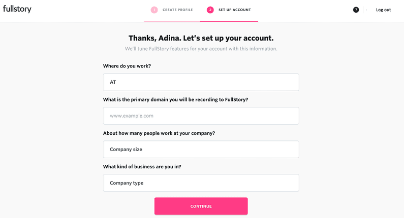fullstory segmentation signup question example
