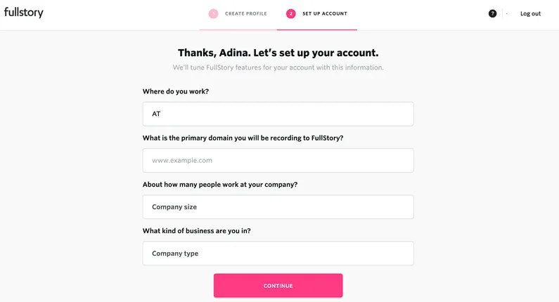 fullstory segmentation signup question example