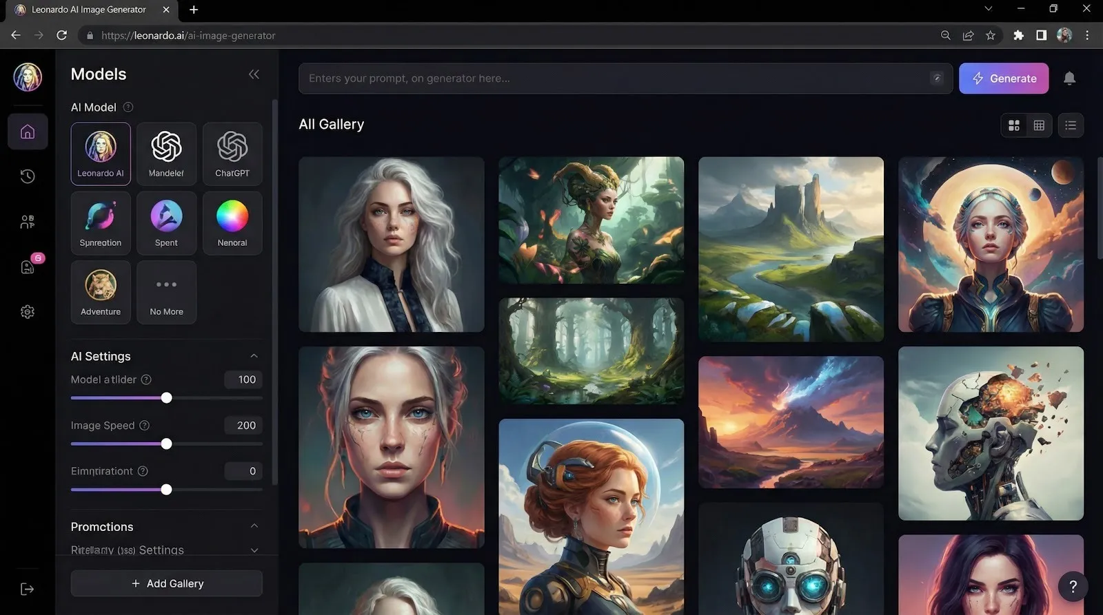 Leonardo AI image generator dashboard interface