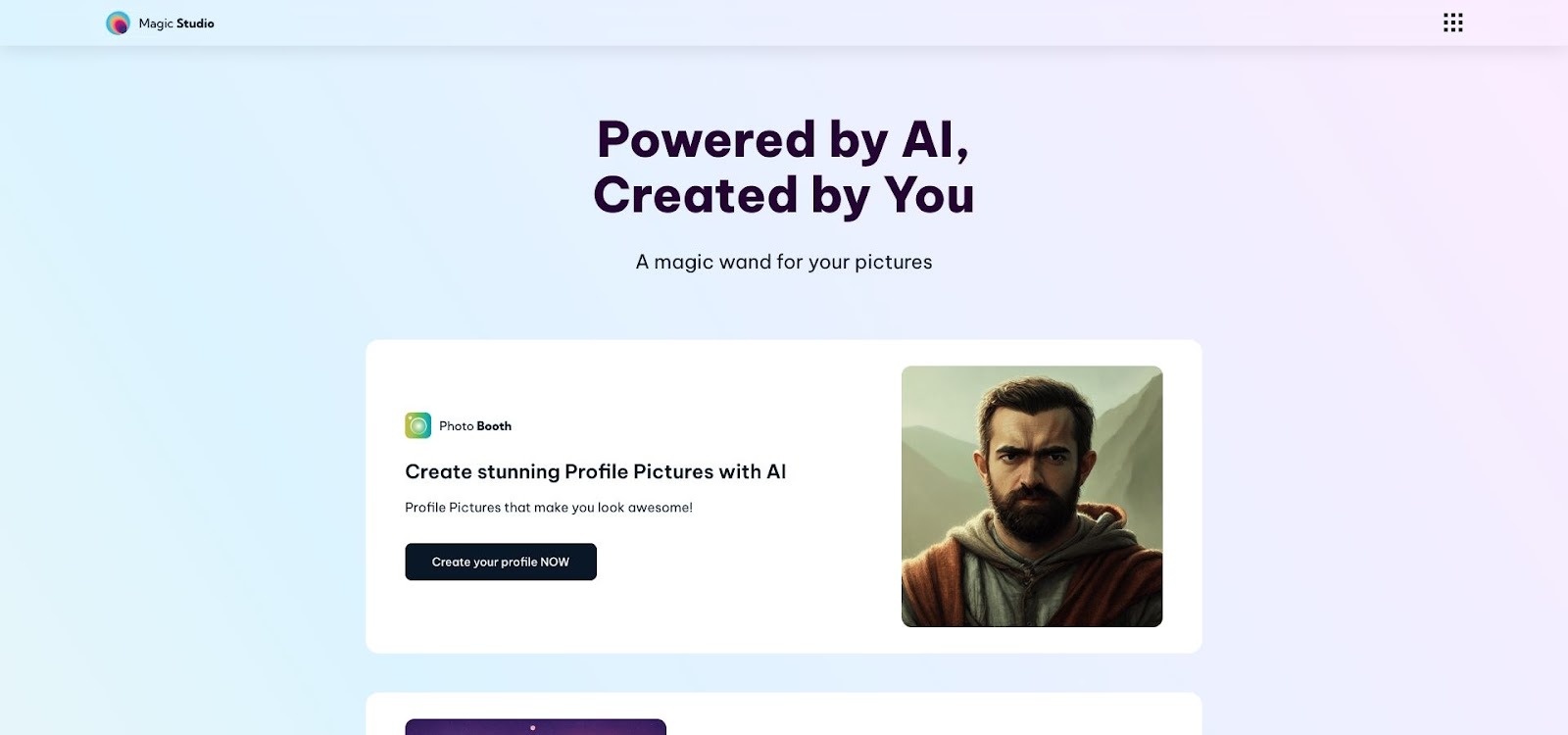 Magic Studio fast AI art generation screen