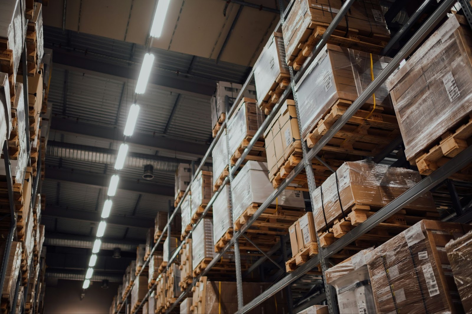 Brown cardboard boxes in a warehouse