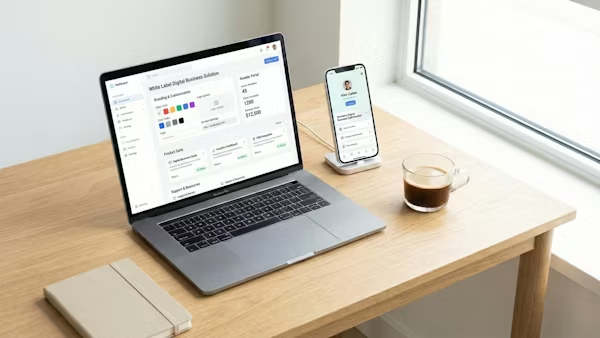 Computer and iPhone set up on a desk