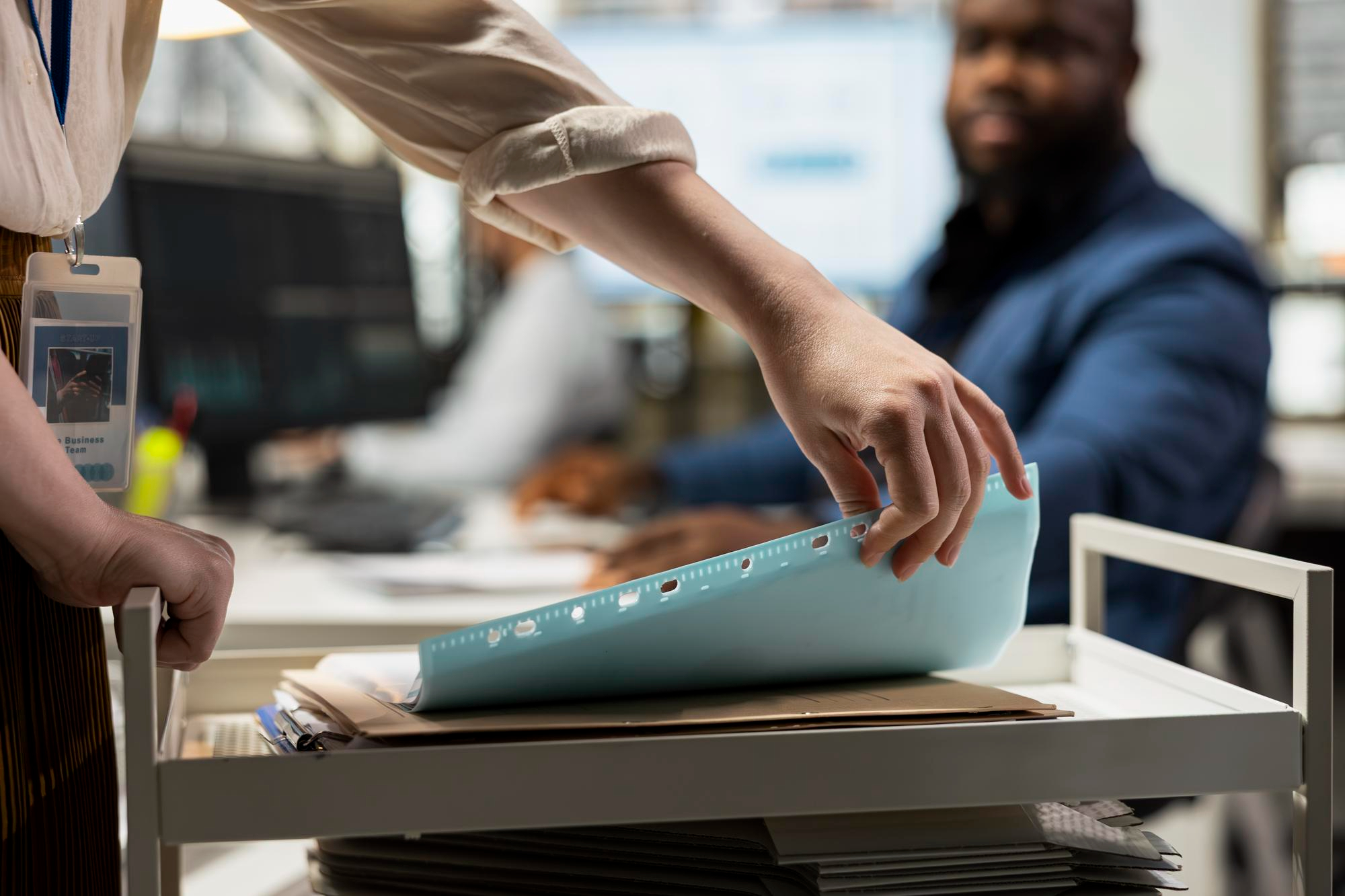 Trolley with paperwork on