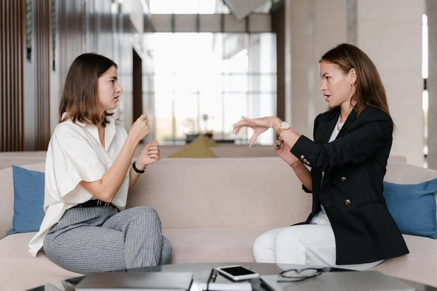 Two people talking