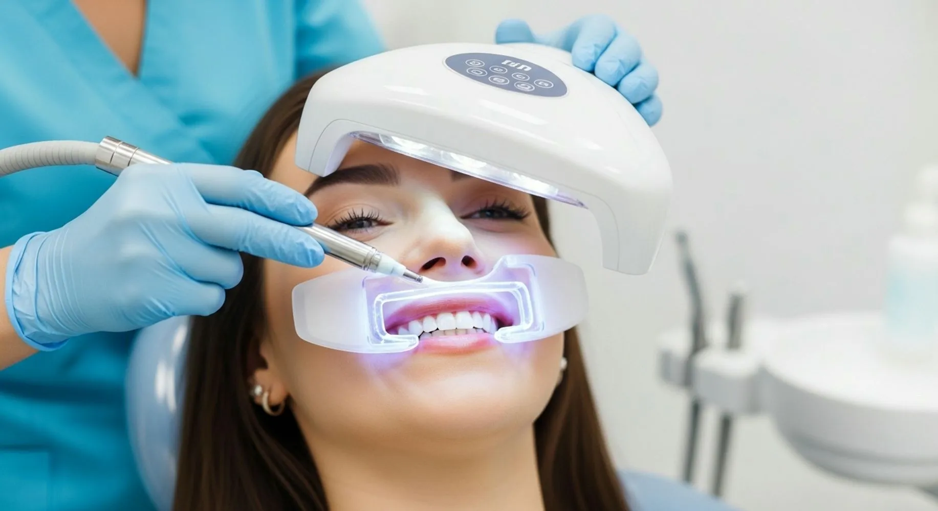 A women getting teeth whitened
