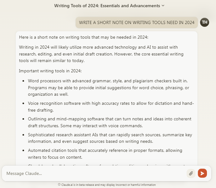 claude ai writing tool interface