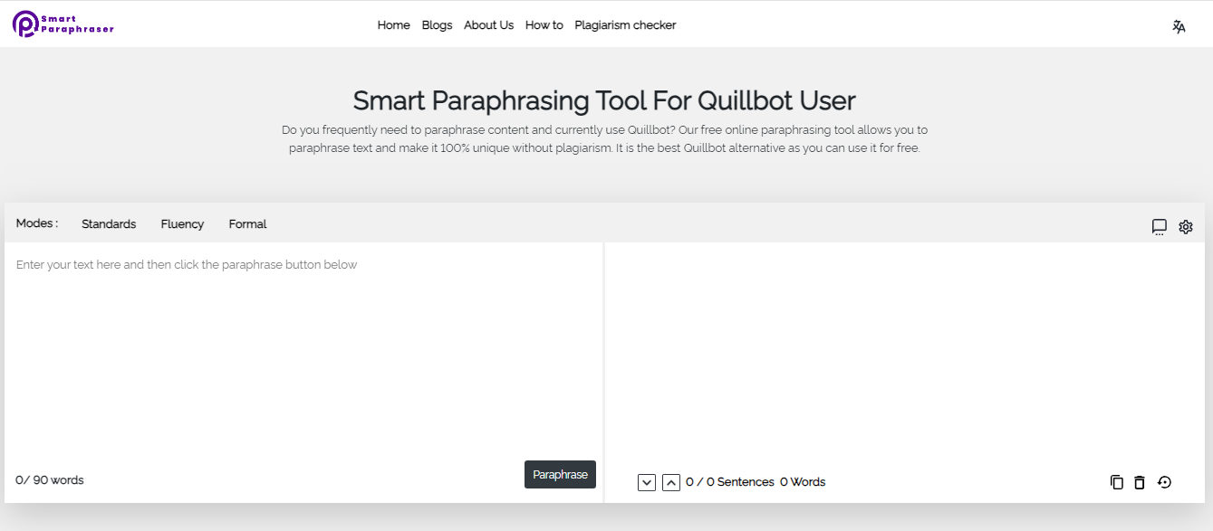 smart paraphrasing tool interface