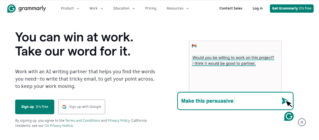 grammarly tool homepage