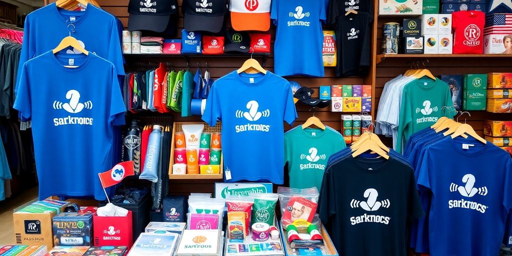 Branded merchandise displayed attractively in a retail space.
