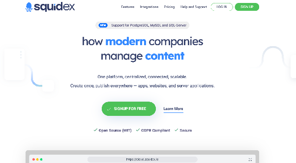 Squidex headless CMS homepage