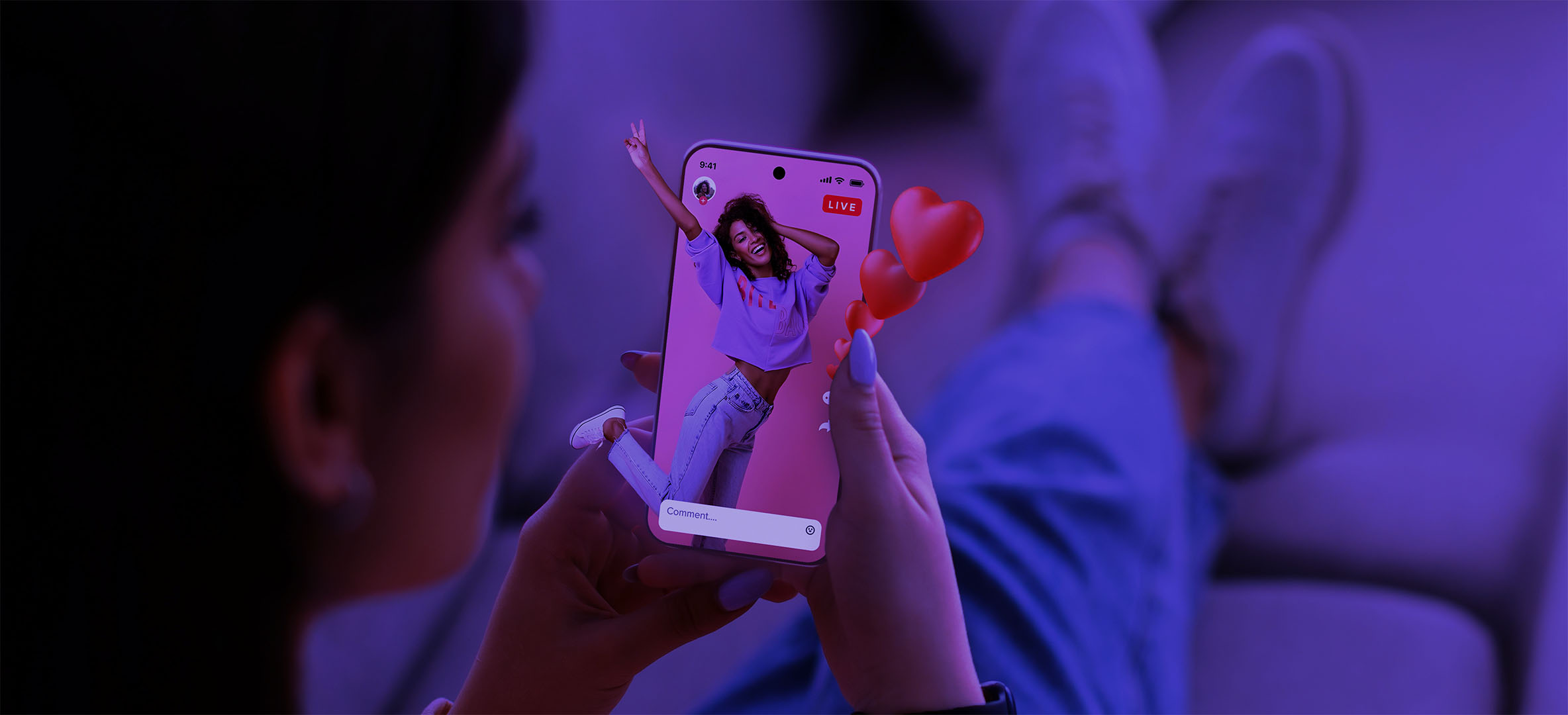 Woman interacting with her smartphone using the immersity technology