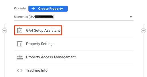 screenshot showing where to find GA4 Setup Assistant