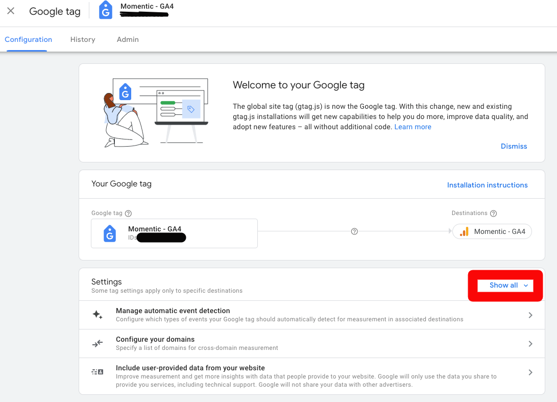 show all settings for GA4 tag configuration