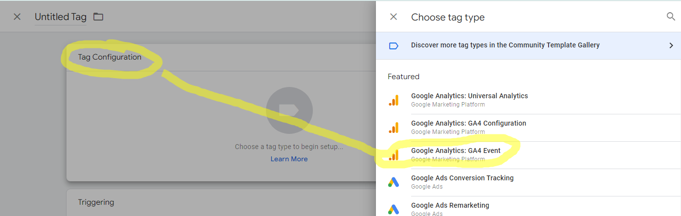 GA4 event tag type in Google Tag Manager