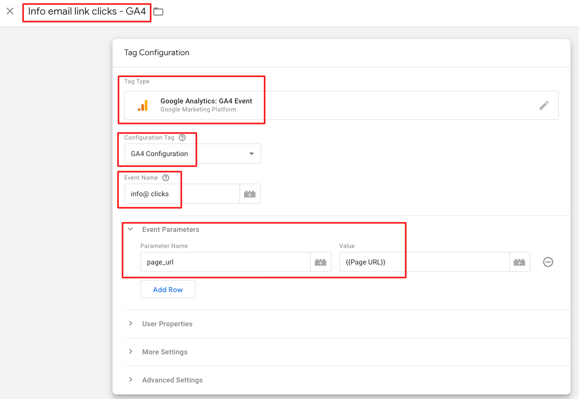 Google Tag Manager tag configuration setup for tracking email link clicks