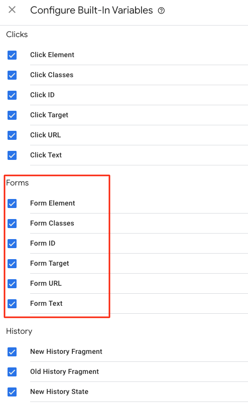 GA4 built-in form variables