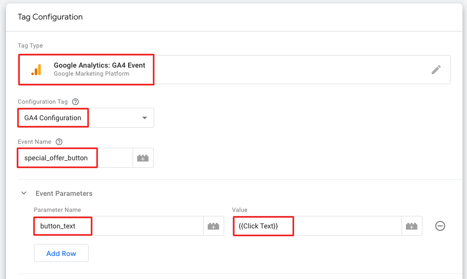 GTM tag configuration with a custom parameter