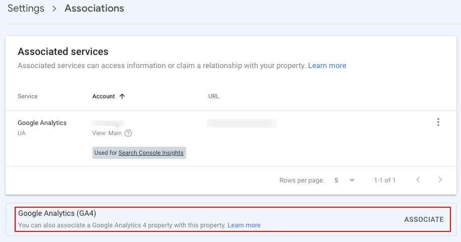 associate GA4 property with search console property