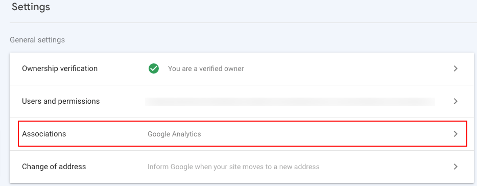 Search Console associations setting