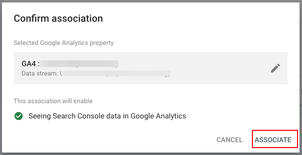 confirm association between search console and GA4 properties