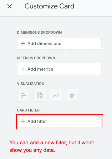 adding a filter to a new summary card in GA4 report