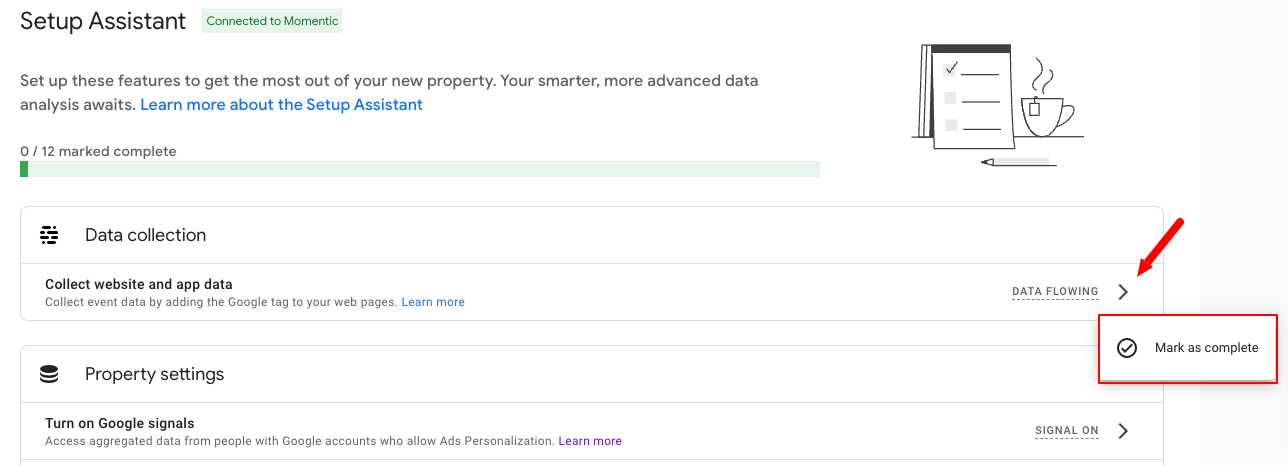 opting out of automatic configuration for data collection in Setup Assistant in GA4